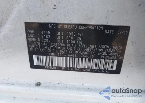 2019 Subaru Impreza 2.0I from USA, damaged, VIN 4S3GTAA68K1750645